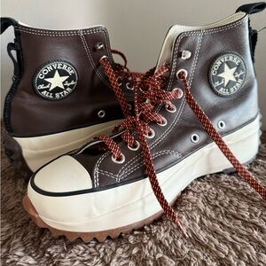 Converse Run Star Hike Platform Leather Hi Top Boot A03742C Brown Dark Root
